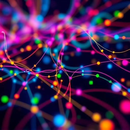 Een kleurrijke en abstracte animatie die datastromen en connecties visualiseert.